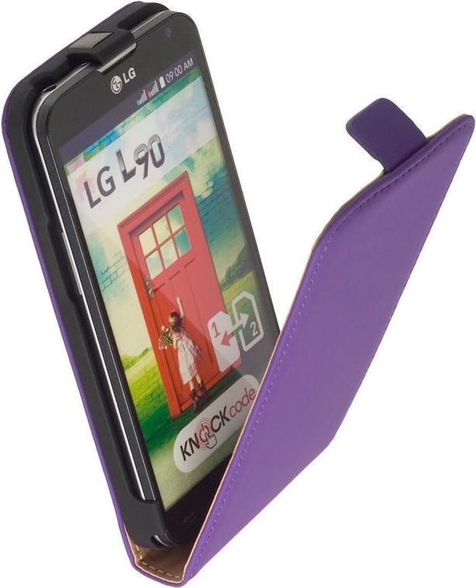 LELYCASE Lederen Flip Case Cover Hoesje LG L90 Lila