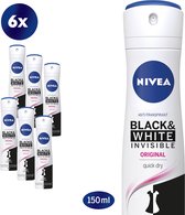 NIVEA Invisible For Black & White Clear - 6 x 150 ml - Voordeelverpakking - Deodorant Spray