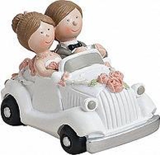 Trouwfiguurtje bruidspaar in witte auto | bol.com