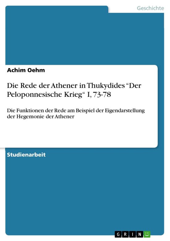 Die Rede der Athener in Thukydides “Der Peloponnesische Kr ... - cover