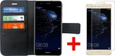 Hoesje voor Huawei P10 Lite Book Case Portemonnee + Screenprotector - Cover voor 3 Pasjes Zwart