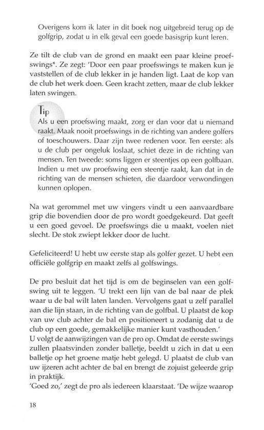 Een paragraaf tekst over golf. De tekst bevat een 'Tip' sectie.