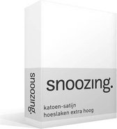 Snoozing - Katoen-satin - Hoeslaken - Extra High - Double - 140x220 cm - Wit