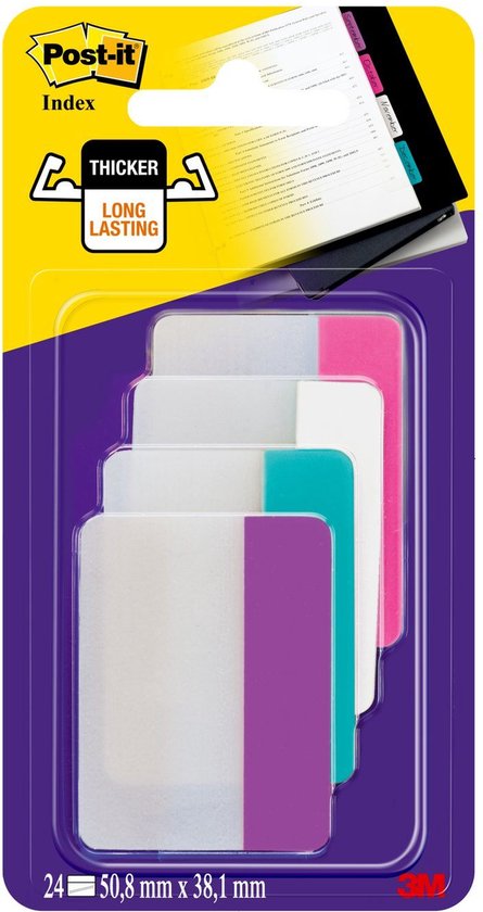 Index Post-it Strong, 38 x 50,8 mm, couleurs assorties, 6 onglets