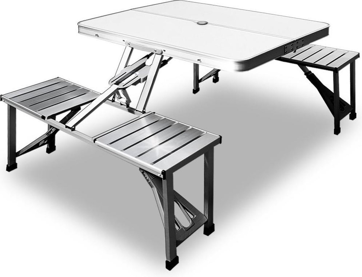 Picknick tafel Campingtafel - Blad van hout en zitting aluminium - voor 4  personen -... | bol.com