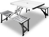 Picknick tafel Campingtafel - Blad van hout en zitting aluminium -  voor 4 personen - Wit  - 85,5 x 67,5 x 66cm