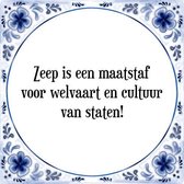 Tegeltje met Spreuk (Tegeltjeswijsheid): Zeep is een maatstaf voor welvaart en cultuur van staten! + Kado verpakking & Plakhanger