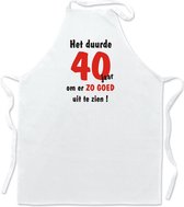 Schort - Het duurde 40 jaar - leuke keuken- of barbecueschort - 100 % katoen - wit