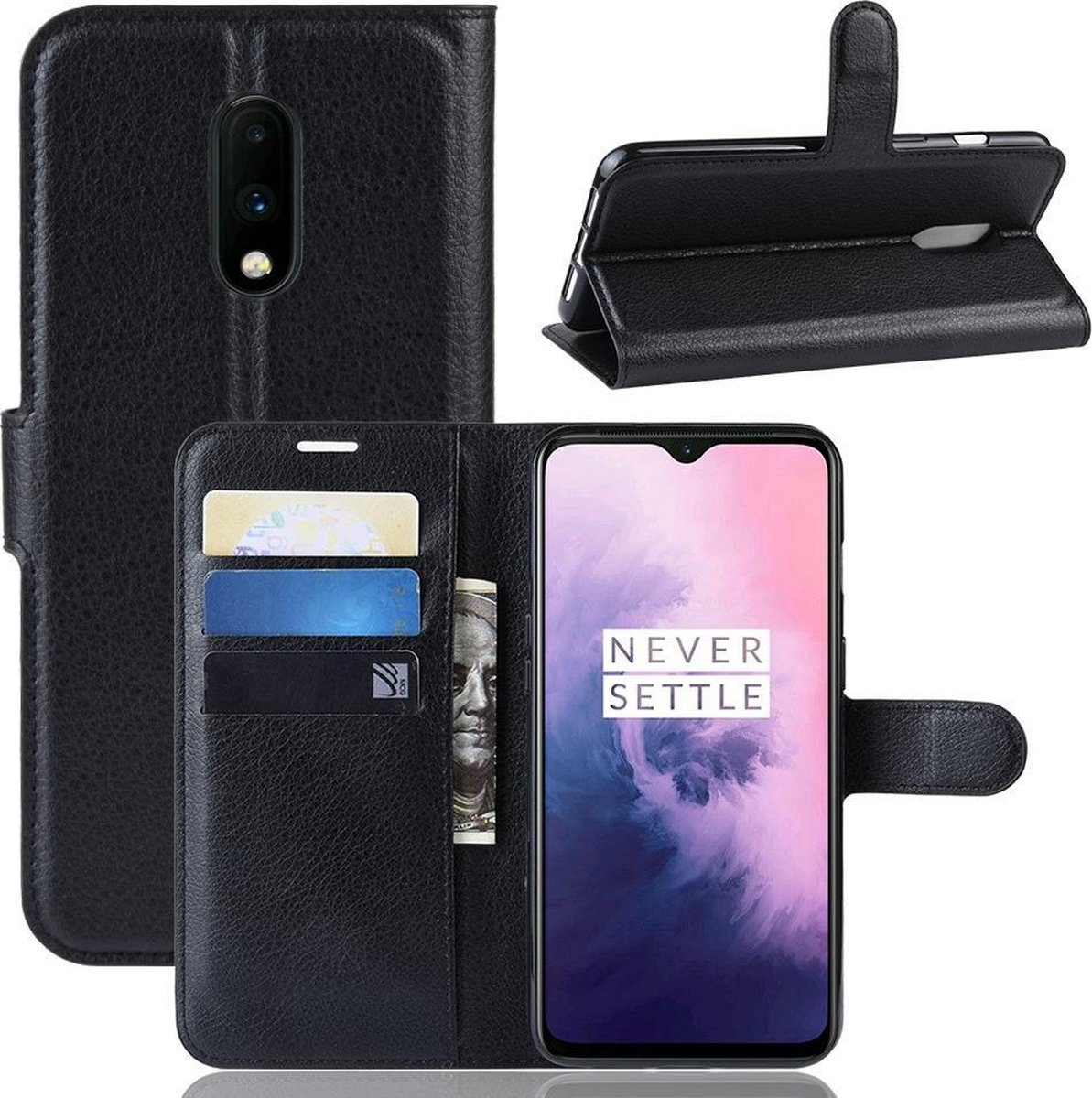Book Case - Geschikt voor OnePlus 7 Hoesje - Zwart