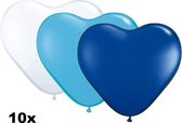 Hartjes ballonnen mix wit, lichtblauw en blauw, 10 stuks, 25 cm