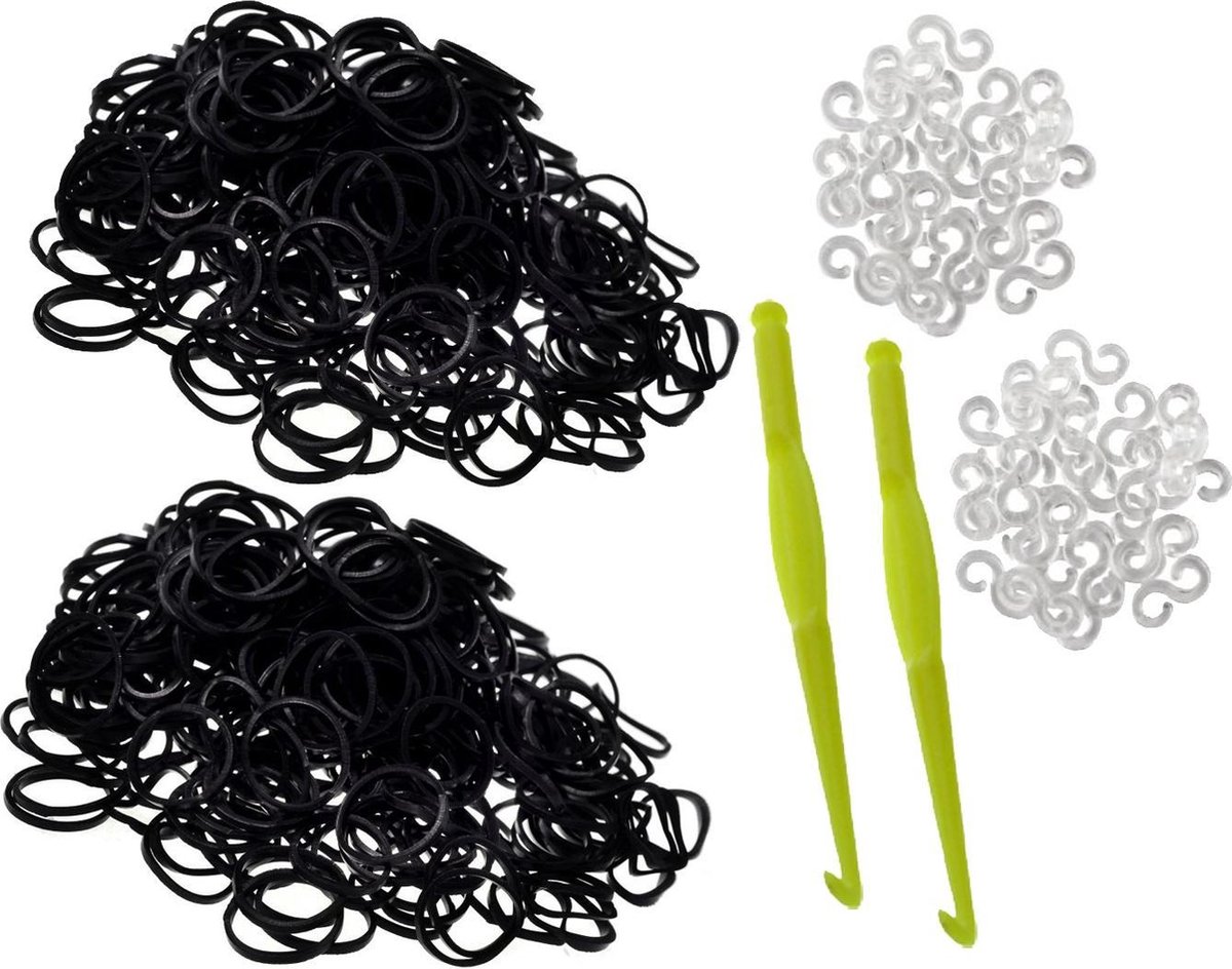 600 loom elastiekjes zwart met weefhaken en S-clips voor eindeloos  speelplezier met... | bol.com