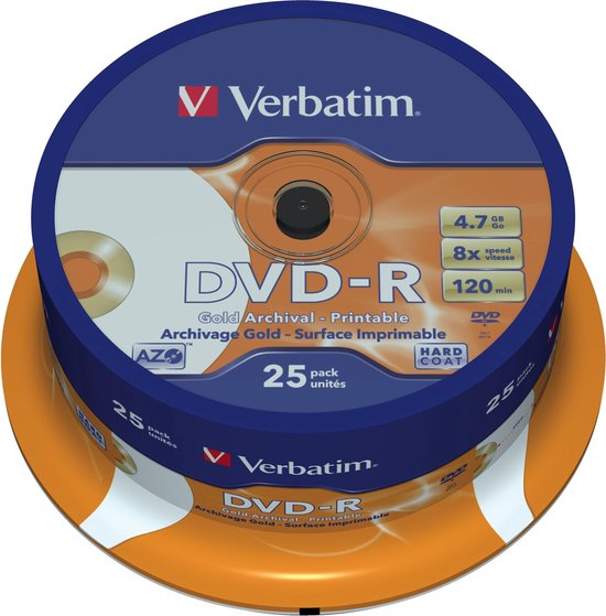 Verbatim 43634 DVDR Gold Archival Schijven 25 Stuks / Spindel