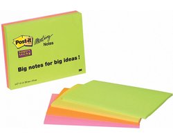 Post-it® Meeting Notes, Groen, Roze, Oranje, Geel, 149 x 200 mm, 4 Blokken, 45 Blaadjes/Blok