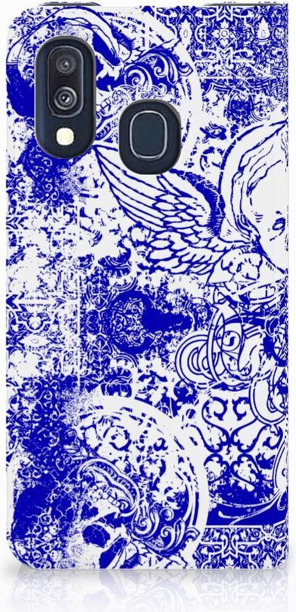 Mobiel BookCase Samsung Galaxy A40 Angel Skull Blauw