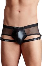Jockstrap Van Visnet En Kunstleer - Zwart