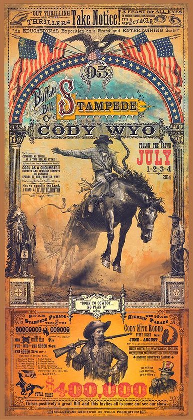 Affiche western Signs-USA rodéo - Cody Wyoming - Plaque murale - Dibond - 100 x 45 cm