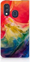 Geschikt voor Samsung Galaxy A40 Standcase Hoesje Watercolor Dark