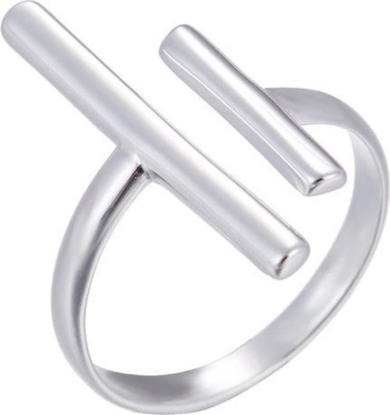 24/7 Jewelry Collection Dubbele Bar Ring Verstelbaar - Verstelbare Ring - Zilverkleurig