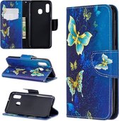 Goud blauw vlinder agenda wallet case hoesje Samsung Galaxy A20e
