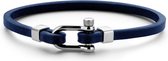 Frank 1967 Audacious Leather 7FB 0331 Leren Armband met Staal Element - Lengte 21 cm - Donkerblauw