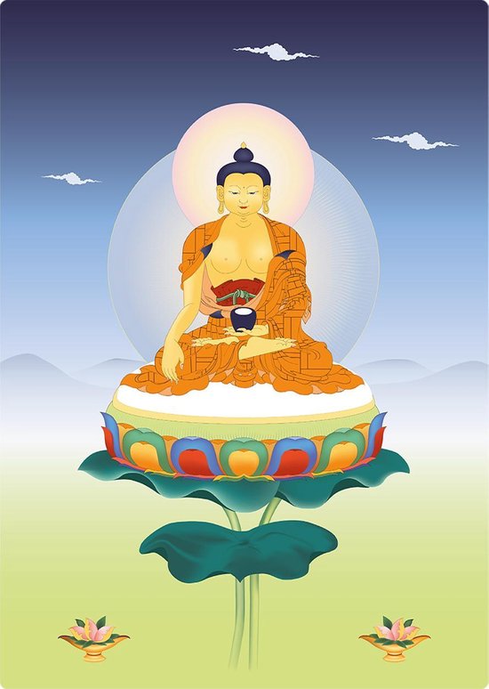 Spiritueel wandbord 'Boeddha Shakyamuni op Lotus'