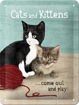 Cats and Kittens - Come out and play Metalen wandbord in reliëf 15 x 20 cm