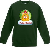 Kersttrui Merry Christmas oranje kat / poes kerstbal groen jongens en meisjes - Kerstruien kind 3-4 jaar (98/104)