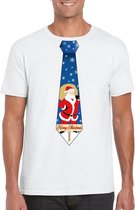 Foute Kerst t-shirt stropdas met kerstman print wit voor heren 2XL