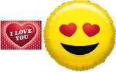 Folie ballon verliefde smiley 35 cm met valentijnskaart - Valentijnsdag cadeaus