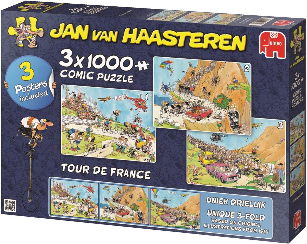 Buitenboordmotor verkeer Dicteren Jan van Haasteren Tour de France 3 in 1 puzzel - 1000 stukjes | bol.com