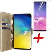 Samsung S10e Hoesje en Samsung S10e Screen Protector - Samsung S10e Hoesje - Samsung S10e Screen Protector - Samsung Galaxy S10e Hoesje Book Case Leer Wallet Goud + Screenprotector