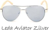 Zonnebril met houten pootjes - Leda Aviator -  Zilver