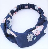 Fashionidea – mooie blauwe haarband met bloemen print blauw, roze en licht groen