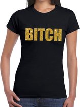BITCH glitter tekst t-shirt zwart dames - dames shirt BITCH XS