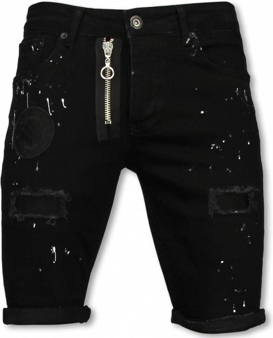 Enos Korte Broek Heren - Slim Fit Denim Short Fake Zipper Jeans - Zwart -  Maten: 33 | bol.com