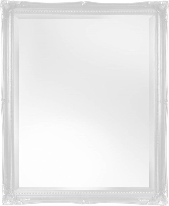 Witte Barok Spiegel > 100 cm - Grote Wand Spiegel Ethan Buitenmaat 106 x 137 cm Wit met houten sierlijst - Spiegel in Barok Stijl - Wandspiegel of Muurspiegel voor toiletruimte - Badkamer - Hal - Woonkamer dressoir of schouw spiegel