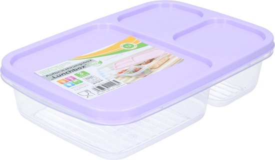Lunchbox met Deksel 1,2 liter – Voedselbak – Vaatwasser Geschikt – Met drie Vakken – Paars