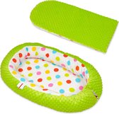 Babynestje - groen wit - minky dot en stippen - met uitneembaar matras