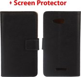 Sony Xperia E4g agenda zwart wallet hoesje + screenprotector