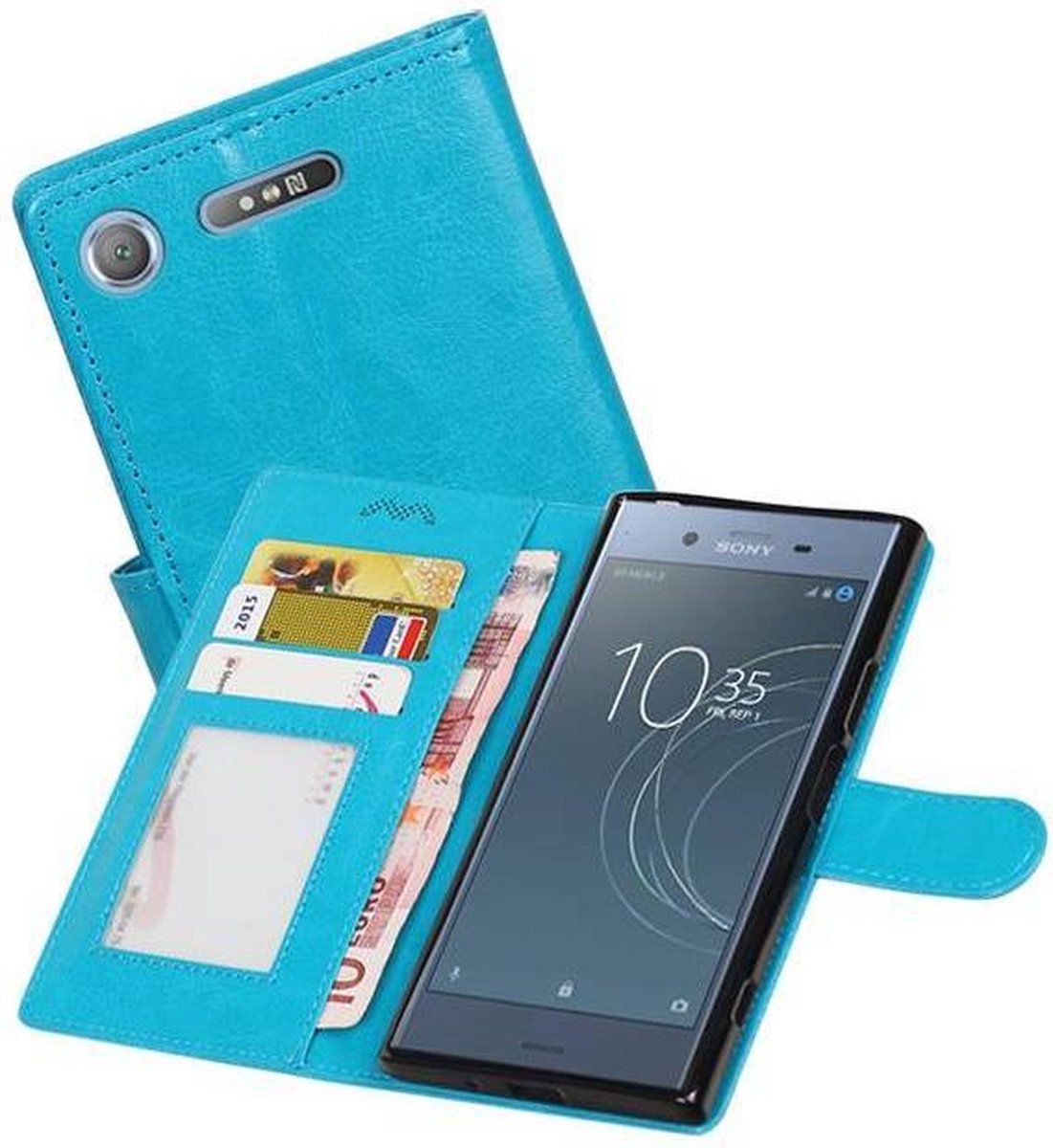 Hoesje Geschikt voor Xperia XZ1 - Portemonnee hoesje booktype Wallet case Turquoise