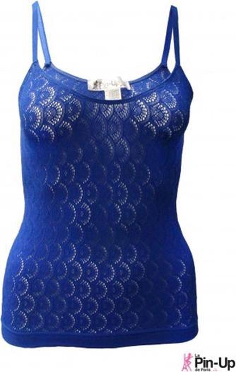Goedkoopste Anti Cellulite Kanten Spaghetti Top Pin Up de Paris - S - Indigo Blauw