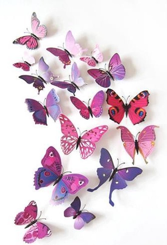 3D Vlinder stickers | Wanddecoratie voor kinderkamer/toilet/koelkast etc | Paarse vlinders