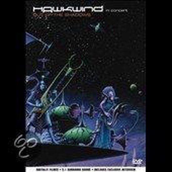 DVD-hoes van Hawkwind 'Out of the Shadows: In Concert', met sci-fi ruimte-afbeelding.