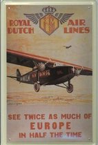KLM Royal Dutch Air Lines - Metalen reclamebord - 10x15 cm - Wandbord