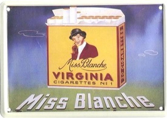 Miss Blanche reclame Virginia Pakje Cigarettes reclamebord 15x10 cm