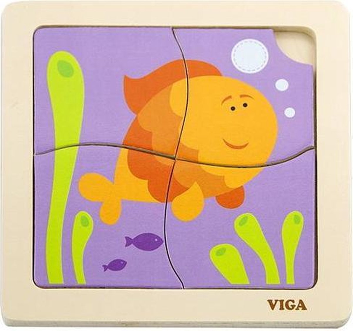 Houten Puzzel met Visvorm, 4 Delen, 18 Maanden+