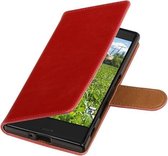 BestCases.nl Rood Pull-Up PU booktype wallet cover cover voor Sony Xperia XZ