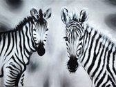 Schilderij 100 x 75 zebra's Artello - handgeschilderd schilderij met signatuur - schilderijen woonkamer - wanddecoratie - 700+ collectie Artello schilderijenkunst