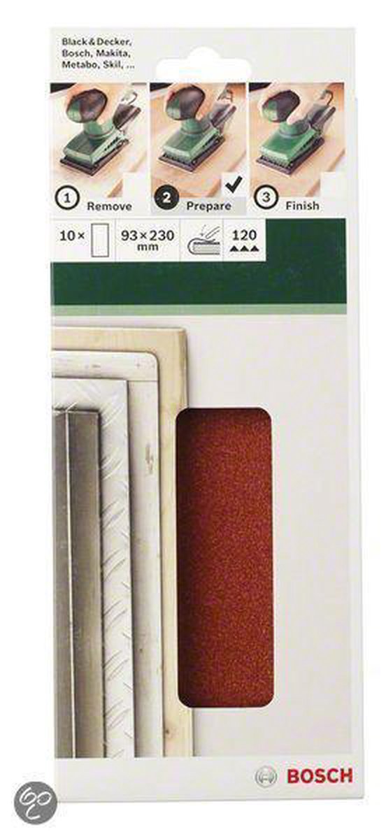Bosch 10-delige schuurbladset voor vlakschuurmachines 93 x 230 mm geperforeerd - korrel 40