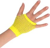 Gele rocker/punker korte visnet handschoenen voor volwassenen